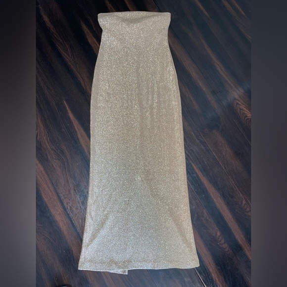 SOLD VINTAGE Glamorous Gold Knit Bandeau Tube Dress Vintage Size 6p - Picture 3 of 8